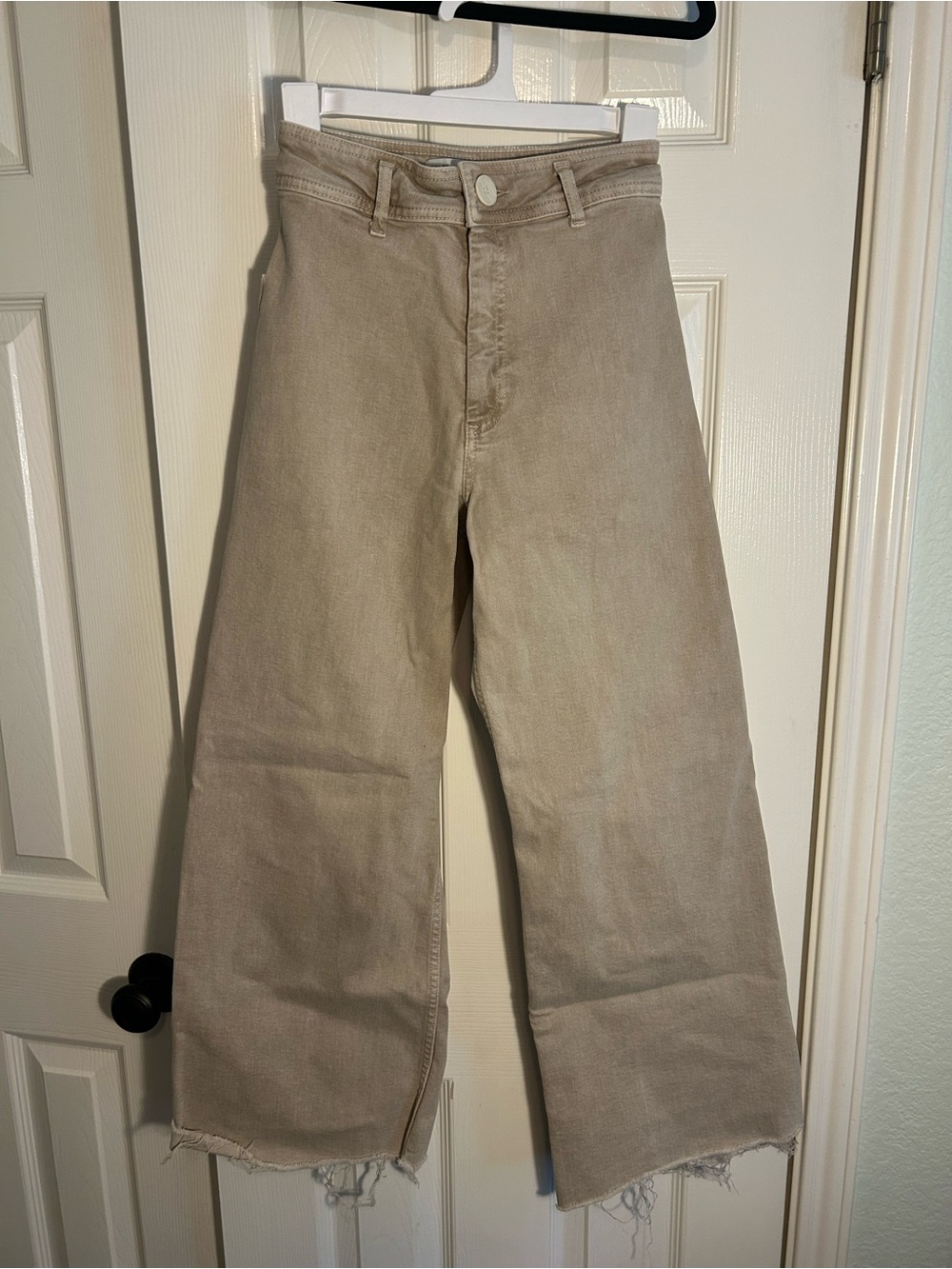 Zara Marine Straight Jeans Tan High Waist Wide Leg Size 2